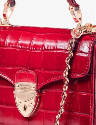 Shop Aspinal Of London Cherry Mayfair Mini Croc-embossed Leather Shoulder Bag