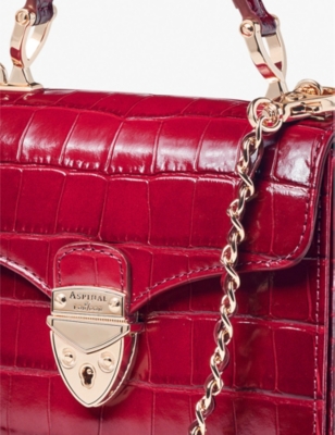 Shop Aspinal Of London Cherry Mayfair Mini Croc-embossed Leather Shoulder Bag