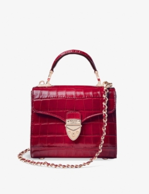 Aspinal Of London Mayfair Mini Croc-embossed Leather Shoulder Bag In Cherry