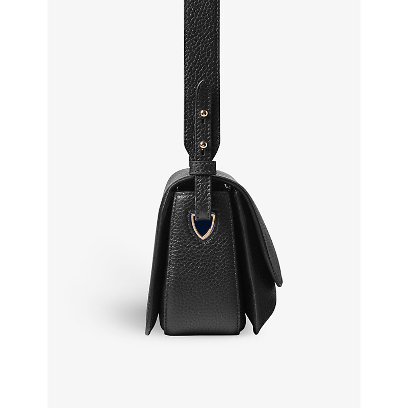 Shop Aspinal Of London Women's Black Ella Logo-embossed Leather Cross-body Bag