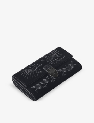 Shop Aspinal Of London Women's Black Mayfair Flower-embroidered Leather Clutch Bag