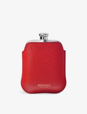 Aspinal Of London: 5oz Stainless Steel Hip Flask with Leather Pouch