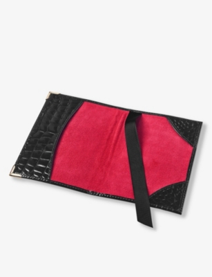 Aspinal Of London Black Patent Crocodile-embossed Leather Passport Cover In Black