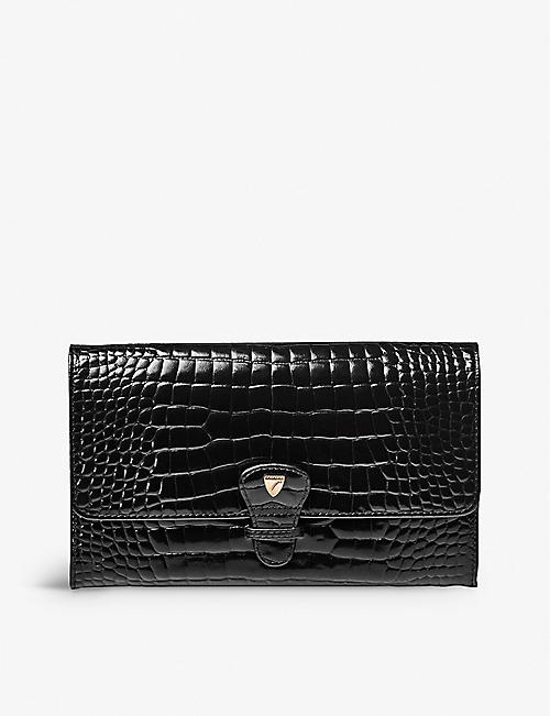 ASPINAL OF LONDON: Removable-insert patent crocodile-embossed leather travel wallet