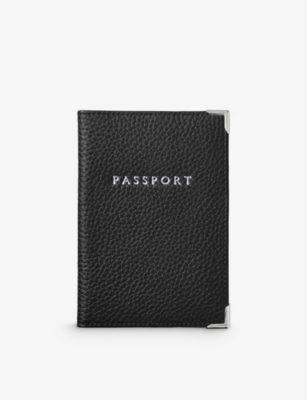 Aspinal Of London Black Logo-embossed Grained-leather Passport Cover