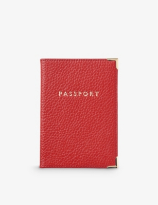ASPINAL OF LONDON: Logo-embossed pebble-leather passport cover