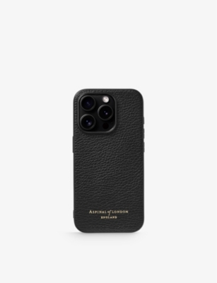 ASPINAL OF LONDON: Logo-embossed leather iPhone 15 phone case