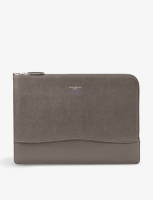 ASPINAL OF LONDON: City logo-embossed zip-around leather laptop case