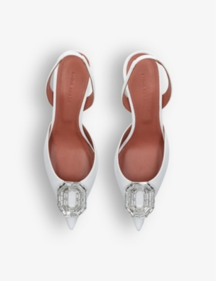 AMINA MUADDI: Camelia crystal-embellished leather slingback courts