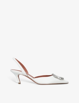AMINA MUADDI: Camelia crystal-embellished leather slingback courts