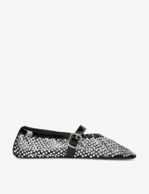 AZZEDINE ALAIA: Rhinestone-embellished mesh and leather ballerina shoes