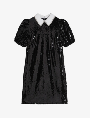 Ted Baker Zarell Sequin Puff Sleeve Shift Dress In Black