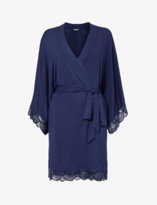 Eberjey Womens True Navy Mariana V-neck Stretch-jersey Robe