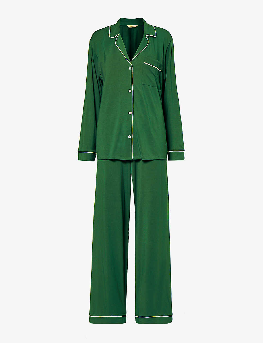 Eberjey Gisele Piped-trim Jersey Pyjamas In Forest Green/ivory