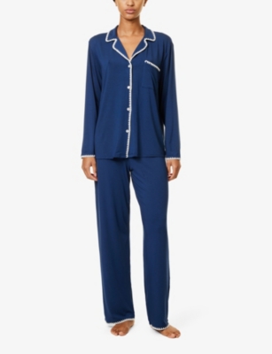 Eberjey Gisele Long-sleeved Sleep Set In Navy/ivory