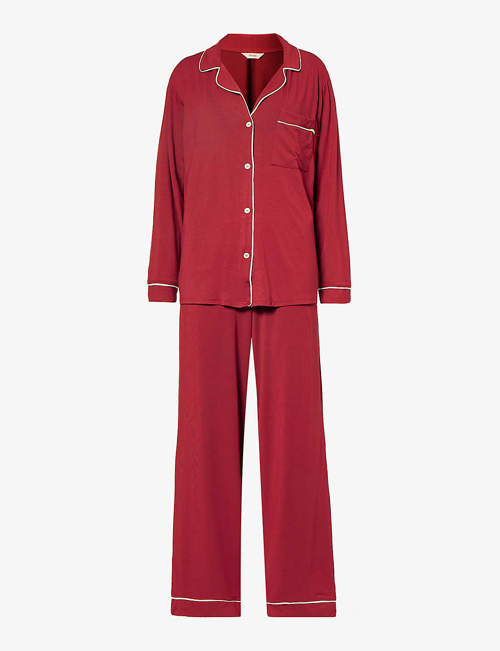 Eberjey Gisele Piped-trim Jersey Pyjamas In Sangria/ivory