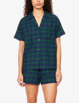Shop Eberjey Women's Windowpane Plaid Tru Nvy Checked Relaxed-fit Cotton Pyjamas In Multi-coloured
