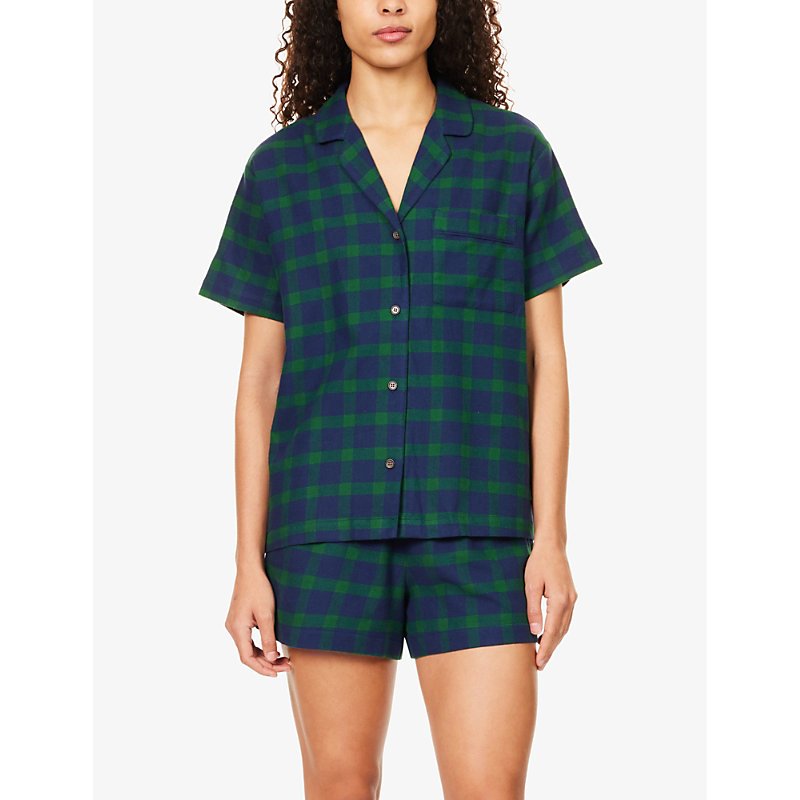 Shop Eberjey Womens Windowpane Plaid Tru Nvy Checked Relaxed-fit Cotton Pyjamas In Multi-coloured