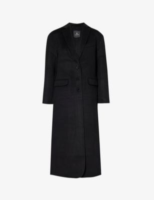 Anine Bing Womens Black Quinn Single-breasted Wool And Cashmere-blend Coat