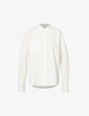 Shop Anine Bing Maxine Logo-embroidered Cotton Shirt In White