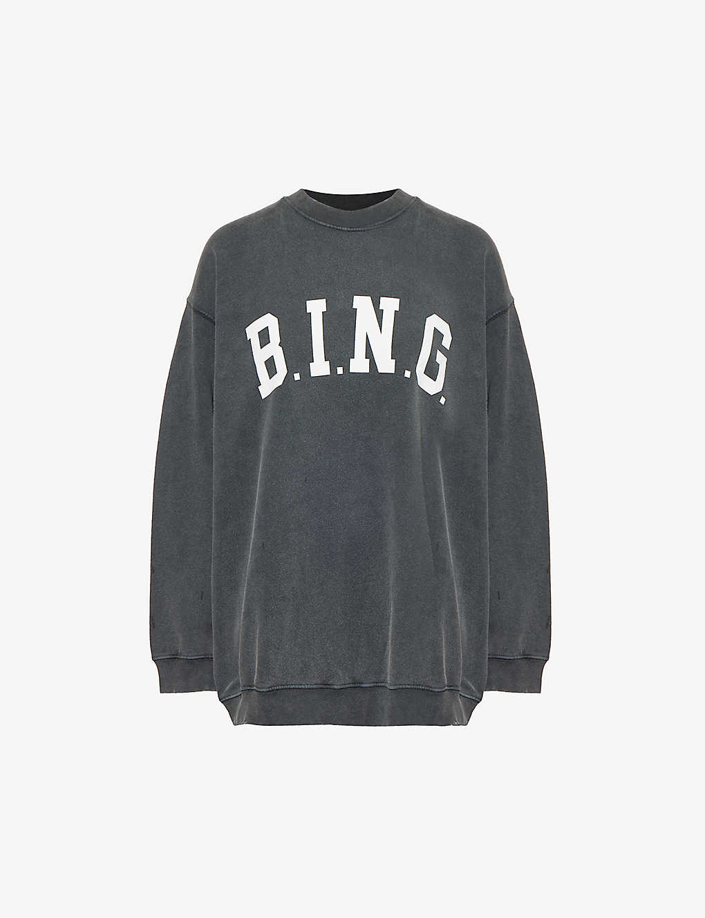 Anine Bing Womens Washed Black Tyler Logo-print Cotton Sweatshirt
