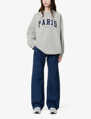 Shop Anine Bing Women's Grey Melange Tyler Paris-print Cotton-blend Sweatshirt