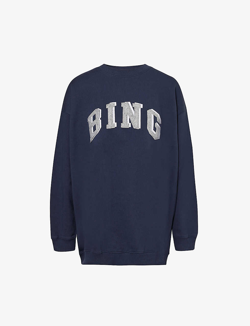 Shop Anine Bing Women's Navy Tyler Logo-embellished Cotton-blend Sweatshirt