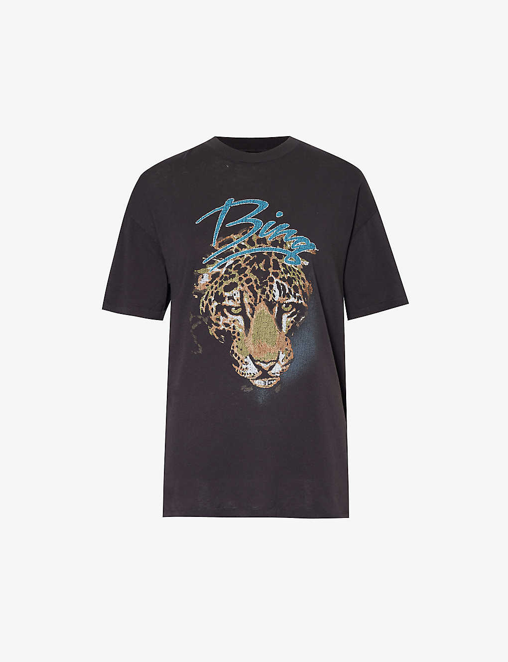 Shop Anine Bing Leopard Graphic-print Organic-cotton Jersey T-shirt In Black