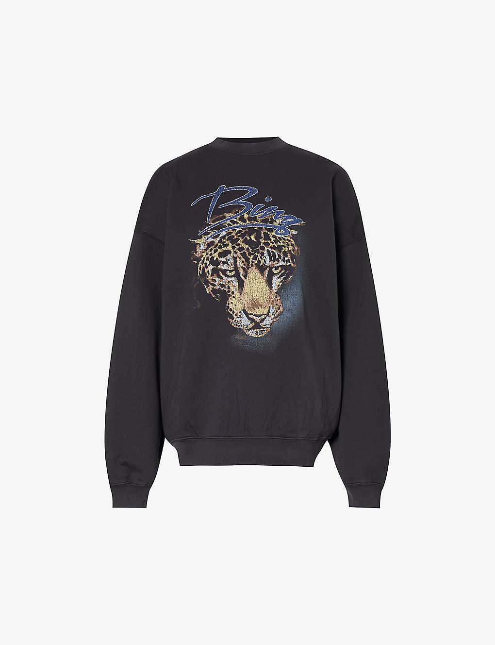 Shop Anine Bing Leopard Graphic-print Organic-cotton Jersey Sweatshirt In Black