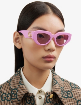 Shop Gucci Women's Pink Gc002107 Rectangle-frame Acetate Sunglasses