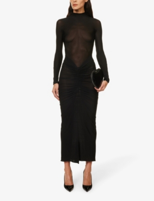 Shop Alaïa Alaia Women's Noir Alaia High-neck Slim-fit Stretch-woven Maxi Dress