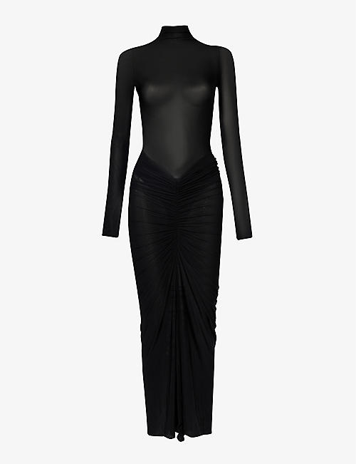 ALAIA: High-neck slim-fit stretch-woven maxi dress