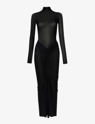 Shop Alaïa Alaia Women's Noir Alaia High-neck Slim-fit Stretch-woven Maxi Dress