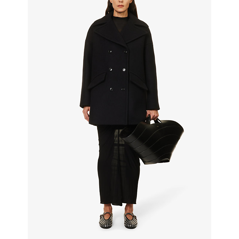 Shop Alaïa Alaia Women's Noir Alaia Notch-lapel Double-breasted Wool-blend Coat In Black