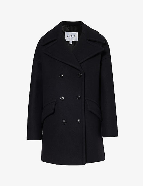 ALAIA: Notch-lapel double-breasted wool-blend coat