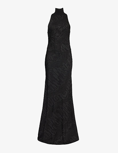ALAIA: Abstract-pattern high-neck woven-blend maxi dress