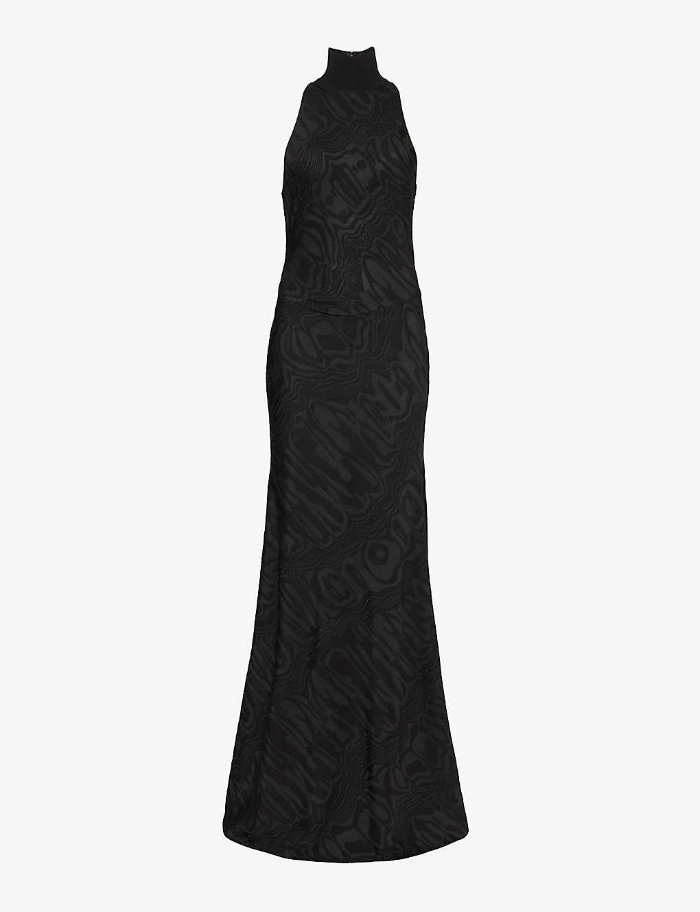 Alaïa Alaia Womens Noir Alaia Abstract-pattern High-neck Woven-blend Maxi Dress
