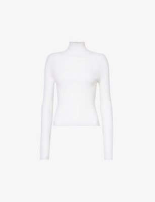 Alaïa Alaia Womens Blanc Ribbed Turtleneck Wool-blend Top In White