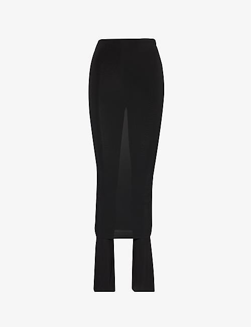 ALAIA: Slim-fit semi-sheer stretch-woven midi skirt