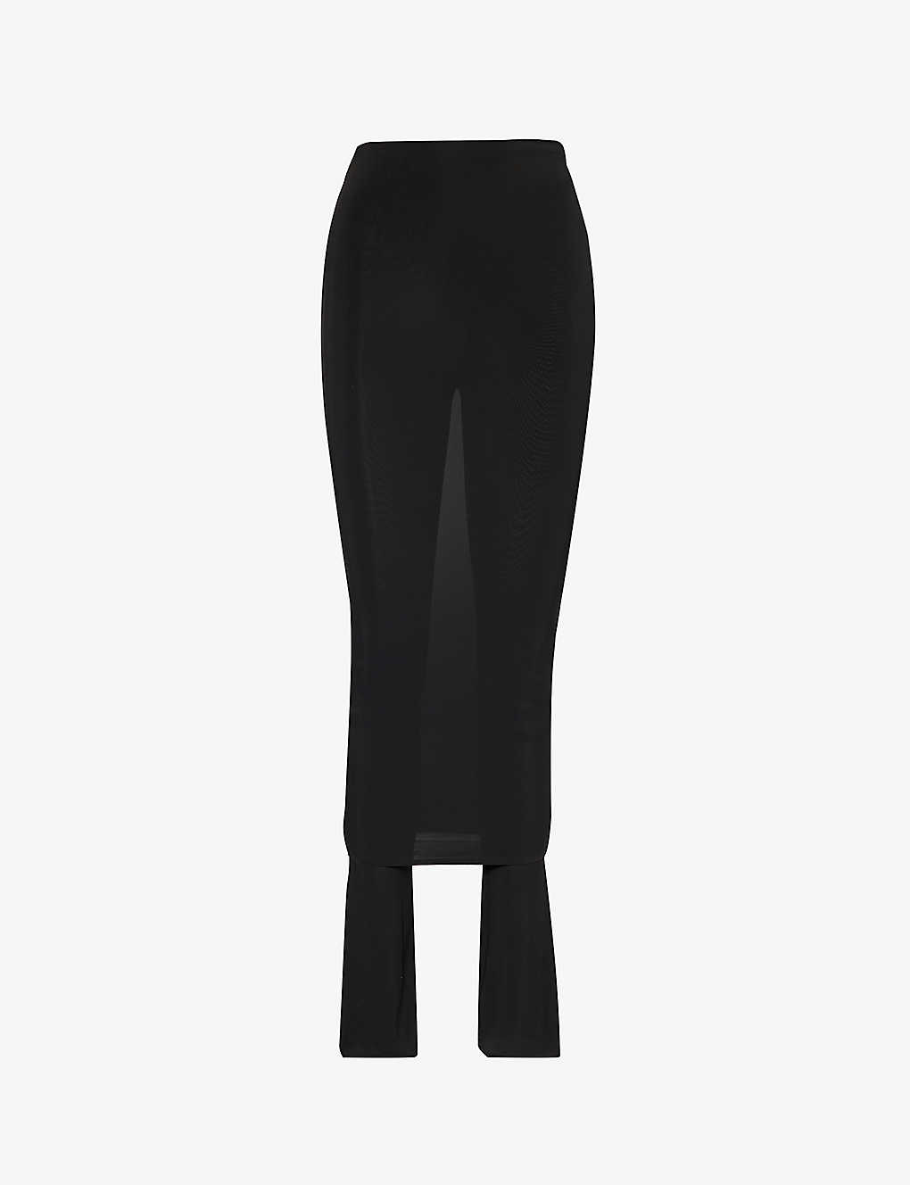 Alaïa Alaia Womens Noir Alaia Slim-fit Semi-sheer Stretch-woven Midi Skirt