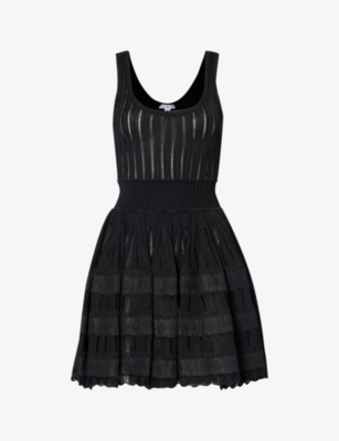 Alaïa Knit Mini Skater Dress In Noir Alaia