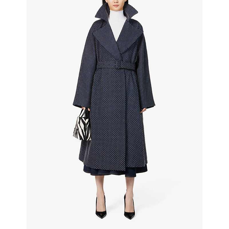 Shop Alaïa Alaia Womens Bleu Denim Studded Relaxed-fit Denim Trench Coat