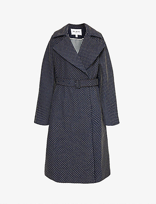 ALAIA: Studded relaxed-fit denim trench coat