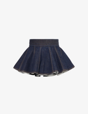 Shop Alaïa Alaia Women's Bleu Denim Skirt-design Pleated Denim Belt