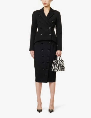 Shop Alaïa Double-breasted Slim-fit Stretch-twill Jacket In Noir Alaia