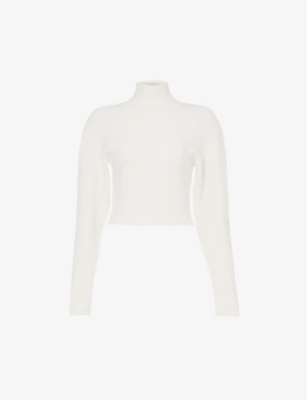 Alaïa Alaia Womens Blanc Naturel High-neck Padded-shoulder Knitted Jumper In White