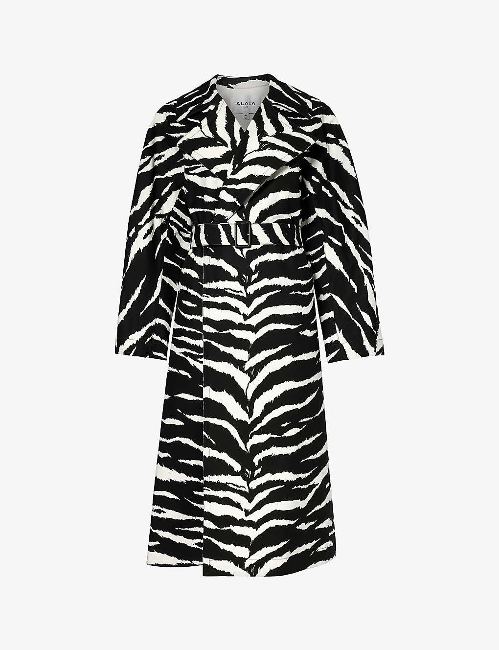 Shop Alaïa Alaia Women's Noir/blanc Animal-print Belted Cotton Trench Coat