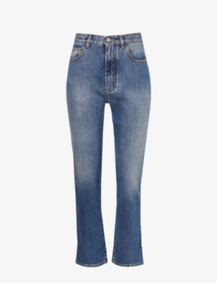 Shop Alaïa Alaia Women's Bleu Vintage Structured-waist Contrast-stitch Straight High-rise Jeans