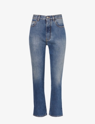 ALAÏA ALAIA WOMEN'S BLEU VINTAGE STRUCTURED-WAIST CONTRAST-STITCH STRAIGHT HIGH-RISE JEANS