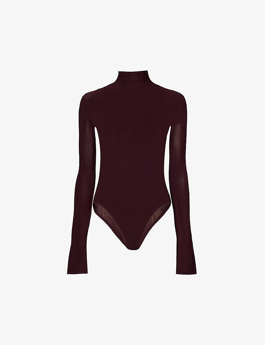 Alaïa Alaia Womens Bordeaux Sheer Slim-fit Stretch-woven Body In Red